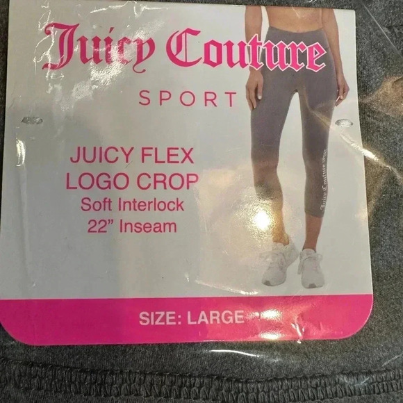 NWT Juicy Couture Sport Flex Logo CROP Women's LARGE Heather Gray Leggings - Picture 8 of 8
